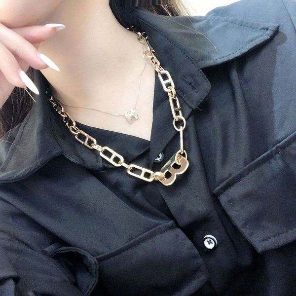 

ins tide net red personality exaggerated b letter necklace female wide chain temperament with a collarbone chain simple neck chain, Silver