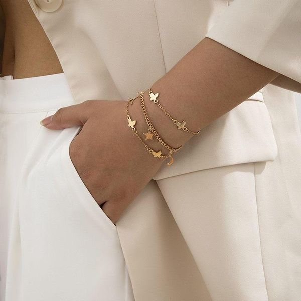 

wanglufei wholesale punk heavy metal iron star chain bracelet women men armband steampunk lock bracelets friend couple jewelry, Black