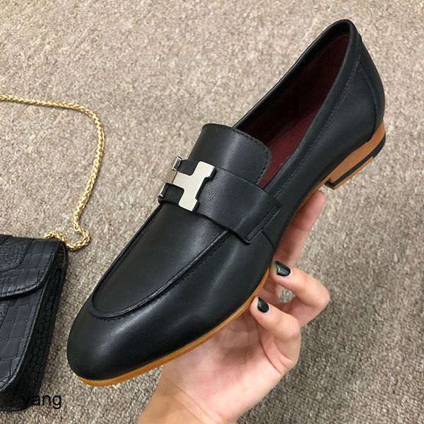 

spring 2019 new h-button tassel lok fu bottom leisure one foot flat heel leather soled women's shoes