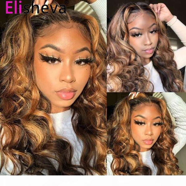 

honey brown front human hair wigs 1b 30 body wave 13x4 lace frontal highlight preplucked 4x4 closure wig, Black;brown