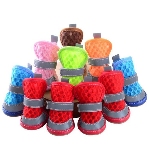 

sandals anti-slip small dogs shoes soft mesh puppy shoe reflective hollow covers dog supplies 6 colors bwb3026