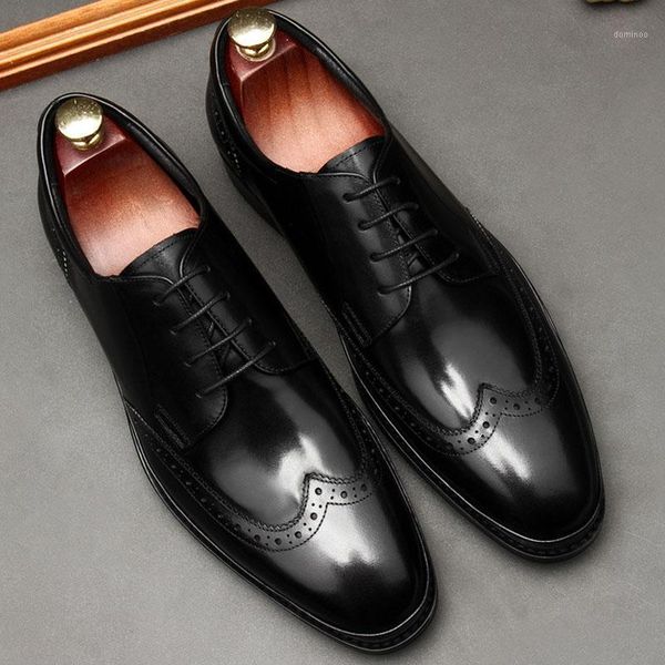 

new genuine leather men's dress shoes handmade office business wedding black brown luxury lace up formal oxfords brogue shoes1