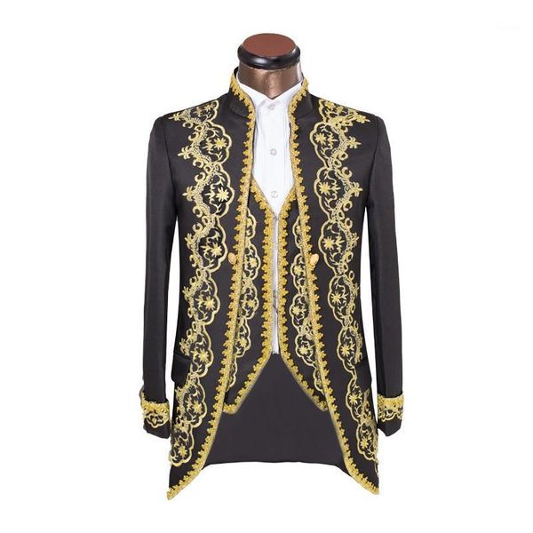 

hb068 (jacket+pants+vest) design male suits sequins embroidered rhinestone male host wedding dress man singer dancer costume1, White;black