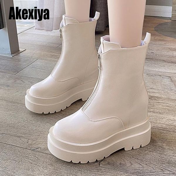 

boots 2021 women soft leather motorcycle front zipper knight botas woman high heels winter footwear femme w004, Black