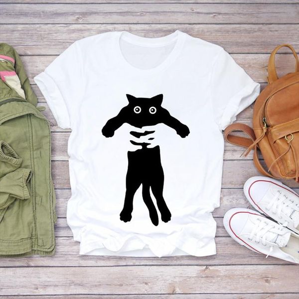 

women t shirts cat funny mujer camisetas animal printing short sleeve print lady womens graphic t shirt female tee shirt, White
