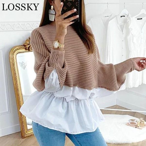 

autumn winter elegant tunic shirt patchwork casual o neck long sleeve ruffles coffee korean blouse shirts street wear clothing, White