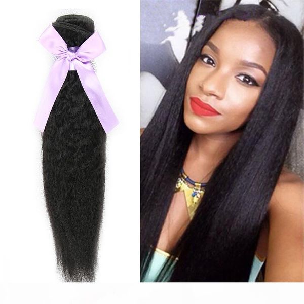 

brazilian kinky straight coarse yaki remy human hair weave 12-30 inch natural color no smell hair product, Black