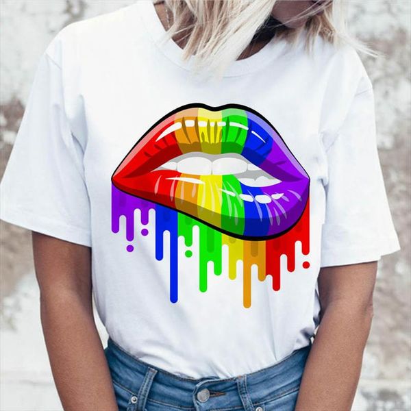 

rainbow pride lips футболка корейский графический топ футболки teers женщины для забавных ulzzang футболка женская одежда harajuku, White