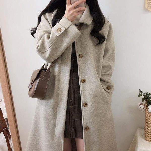 

temperament woolen coat womens clothing 2020 new autumn winter korean fashion mid-length loose double sided woolen jacket female, Black