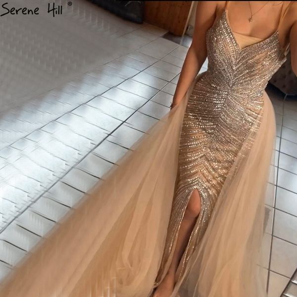 Serene Hill Gold Backblee Mermaid Sexy Вечернее платье 2020 Дизайн Дубай Кристалл Бисером Роскошные Формальные Вечеринки Носите платье LJ201123