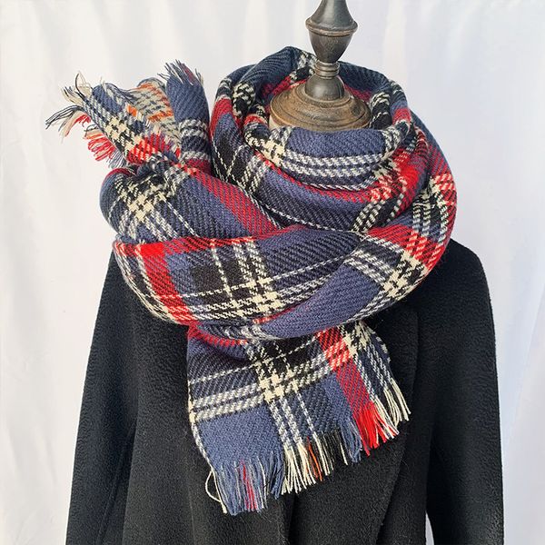 

autumn and winter thickened imitation cashmere warm fashion plaid scarf south korea east gate new shawl lovers bib klwe, Blue;gray