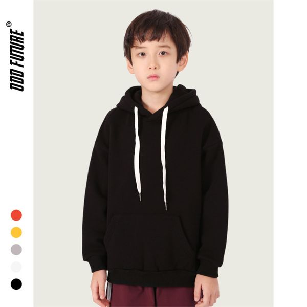 

odd children's sweater with plush thickened men's and women's pocket hooded pullover long sve solid color simple wind big chi, Black