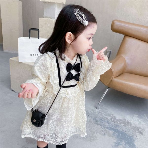 

drs spring children's and autumn 2021 korean baby girl lace standing collar veet bow long sve princs skirt, Red;yellow