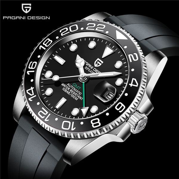 

pagani design automatic mechanical watch luxury sapphire glass ceramic bezel 40mm gmt watch luminous waterproof wristwatch q1129, Slivery;brown