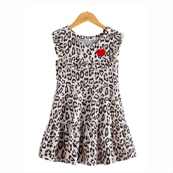 

3-8t infant kids baby girls leopard dress ruffled hearts gown summer sleeveless sundress princess outfits, Red;yellow