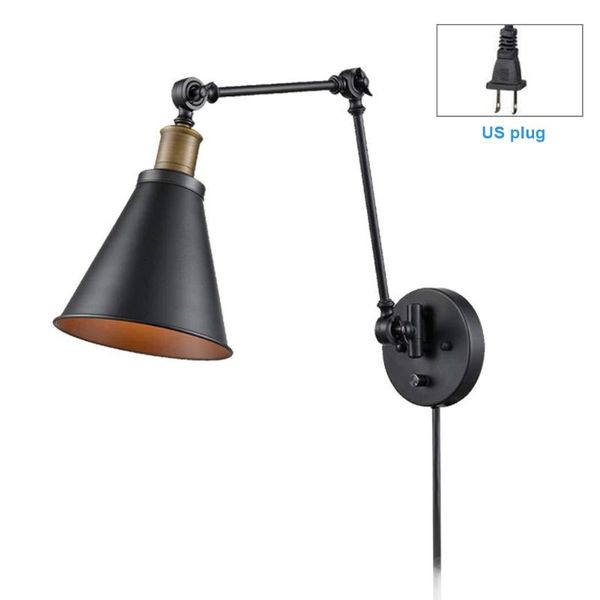 

stairs loft industrial bathroom wall sconce bedroom dimmable switch bedside swing arm dining room plug in retro home decor black