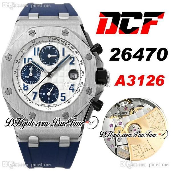 

dcf 26470 cal a3126 automatic chronograph mens watch white textured dial blue subdial blue rubber strap edition ptpa 2020 puretime g7, Slivery;brown