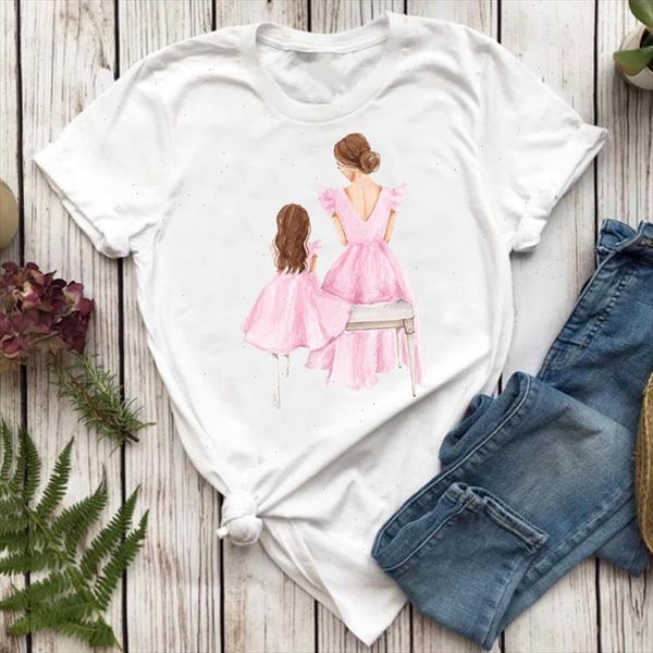 

women t shirts watercolor mom mother daughter girl mama cartoon ladies print graphic t lady shirt female tee shirt, White