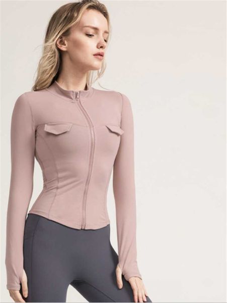 

yoga outfits women's autumn and winter tight-fitting wear stand-up collar long-sleeved jacket zipper quick-drying running sports ds155, White;red