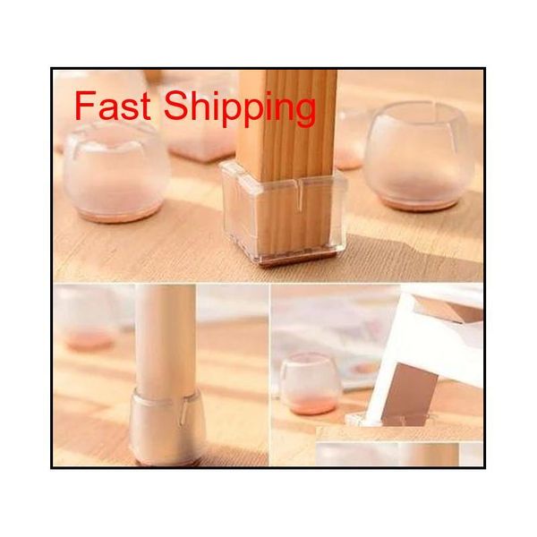 

4pcs/set transparent sile chair leg caps covers feet pads for furniture table wood floor protectors round qylrde packing2010