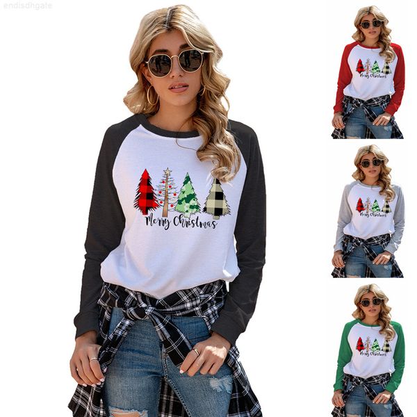 

risjc contrast raglan sleeve four tree print women's sweater, Black