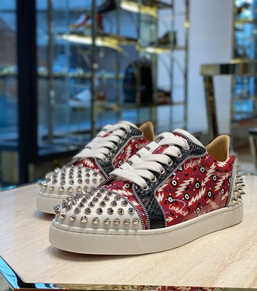 

brands low junior spikes * strass fashion red bottom sneakers rivets round-toe casual walking outdoor studs wedding party, Black