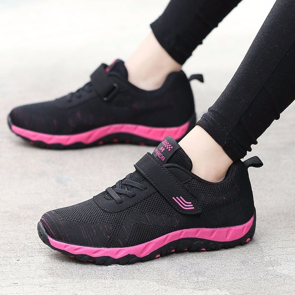 

ladies sneakers light breathable flat wear resisted anti-slippery basket vulcanized shoes women comfort casual shoes velcro shoe 201201, Black