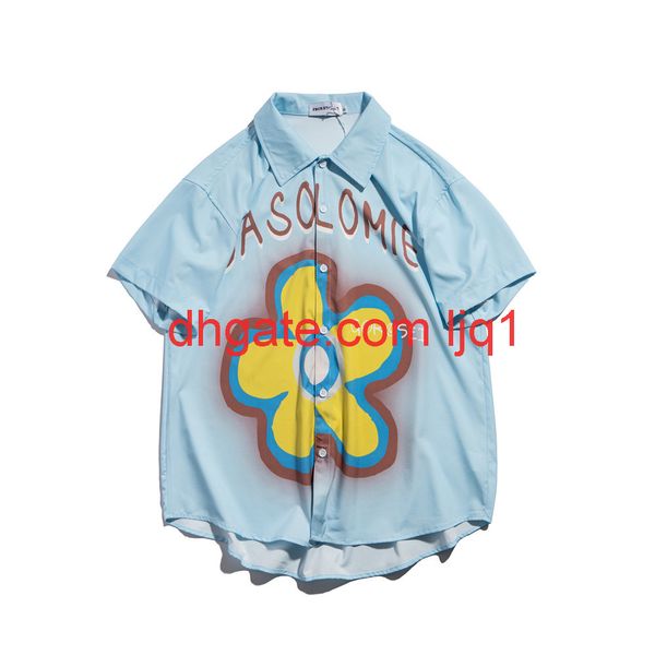 

flower print short sleeve shirt men's bf harajuku fashion brand shirt street trend loose cardigan half sleeve, White;black