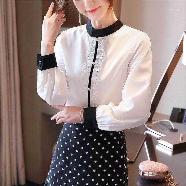 

chikichi 2020 spring and autumn korean style women's new fashion lace white chiffon shirt for women1