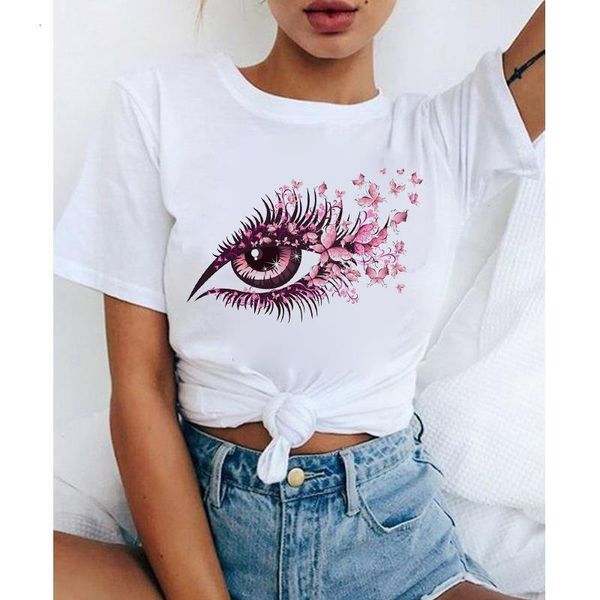 

fashionpurple цветок большой глаз футболка женщины одежда горячая распродажа футболка летние топ tees мода футболка kawaii рубашка плюс разм, White