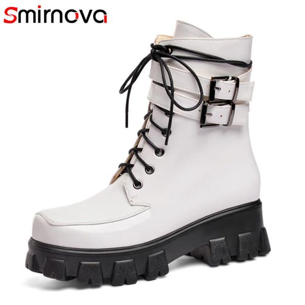 

smirnova 2020 new fashion ankle boots women round toe lace up buckle autumn winter platform boots casual punk shoes ladies, Black