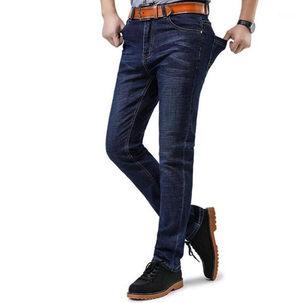 

men's classic jeans elastic slim fit denim jean trousers business casual pants1, Blue