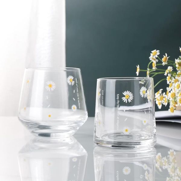 

water glass with daisy flower pattern drinking glass for coffee juicemilk water glass occasion wmtrld comb2010