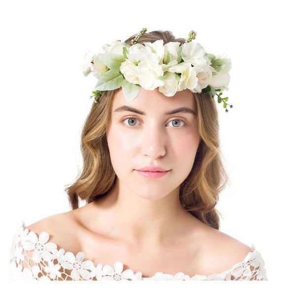 

women rose flower wreath festival wedding girls party floral garlands crown floral halo with ribbon bridesmaid flow qylcyi