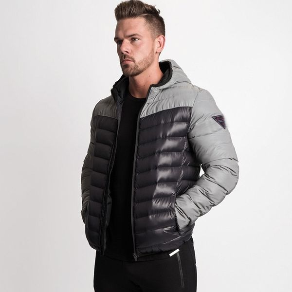 

winter jacket men warm coat light fashion hooded collar training outside wear zipper parka men contrast stitching coat 201027, Black