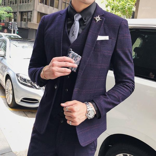 

spring new casual large size irregular striped suit for men fashion single breasted slim groom formal wear suit three pieces set1, White;black