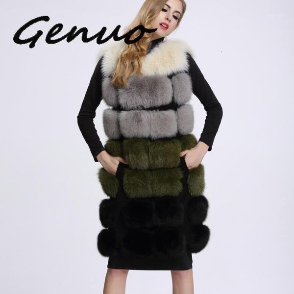 

faux fur fur vest female autumn and winter long multi-color stitching fashion vest thick fashion color matching jacket1, Black