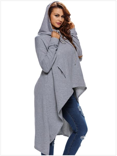 

womens spring new hoodies solid colors sports clothing irregular front short back long loose pullovers long sweatshirts large size, Black