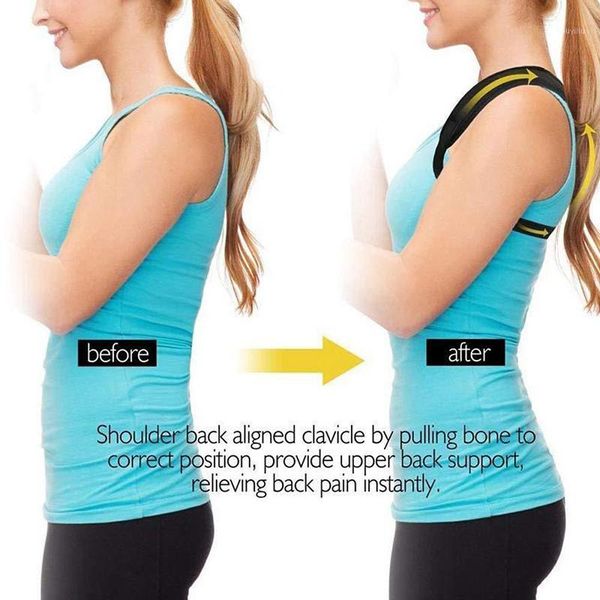 

back support brace belt adjustable posture corrector clavicle spine shoulder lumbar corset correction1, Black;blue