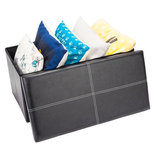 

3l pvc leather footstool folding storage ottoman bench foot rest surface with line stool storage cabinet chest practical new arrival