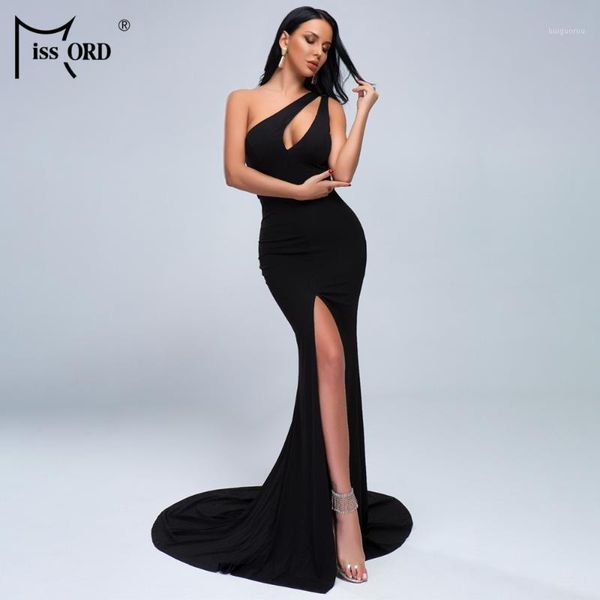

missord hollow out one shoulder evening party dress women sleeveless floor length bodycon dress backless maxi ms011-21, Black;gray