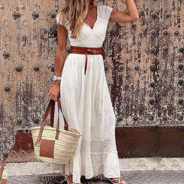 

elegant women high waist casual solid dress summer v neck short sleeve streetwear dress female hollow out holiday loose, Black;gray