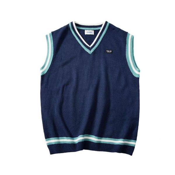 

2020 men's cotton v-neck sleeveless vest print autumn spring warm spacious no yq clothing knitted casual male sweater pull homme, Black;white