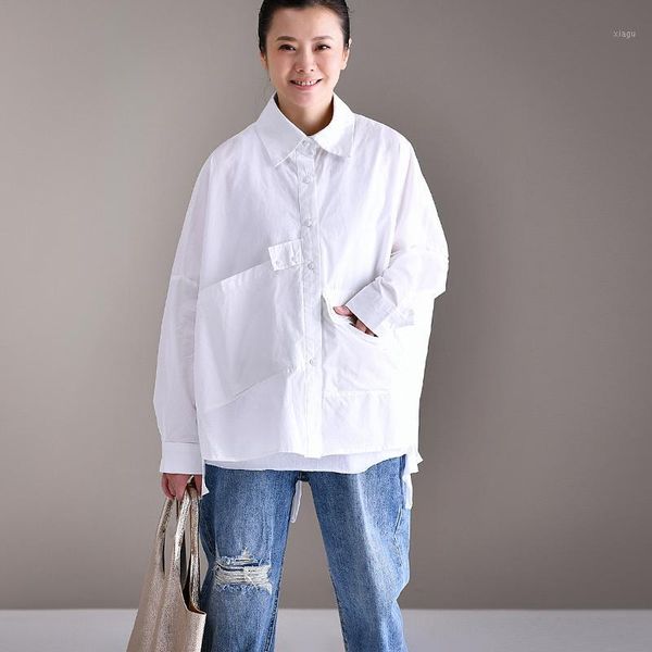 

micoco c2113 short back long loose turtleneck long sleeve short shirt1, White