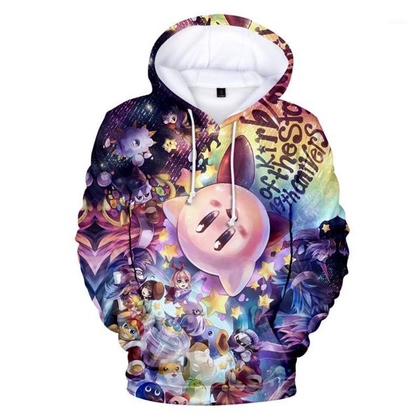 

3d anime kirby hoodies cute cartoon game sweatshirt 3d printing jackets men women teenage hip hop cool coat1, Black