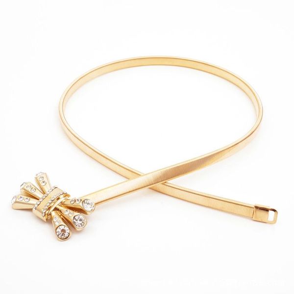 

2021 women belt crown crystal metal thin elastic belt golden elastic waistband chain bl352, Black;brown