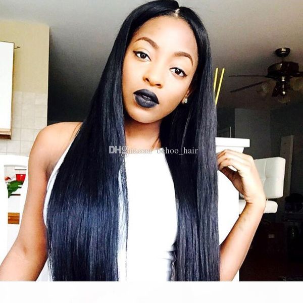 

100% brazilian full lace wig silk human hair glueless silk full lace wigs silky straight with silk base for black women, Black;brown