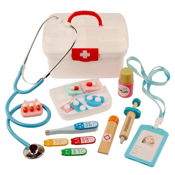 

16pcs children pretend play doctor toys kids wooden medical kit simulation medicine chest set for kids interest development ki y200428