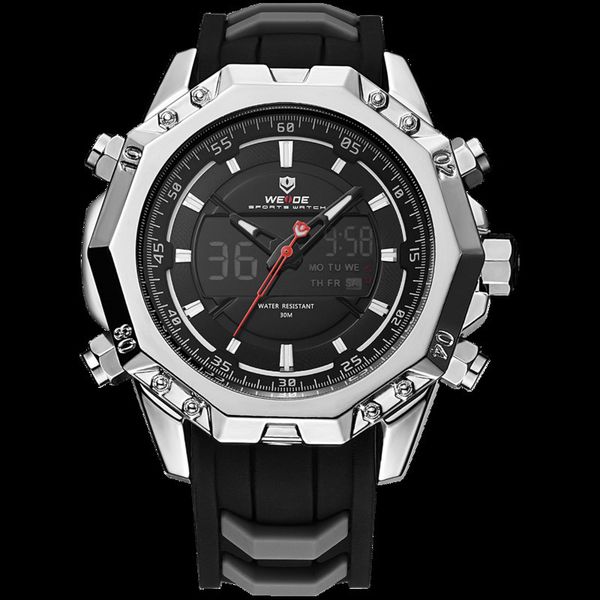 

weide mens quartz watches brand luxury alarm clock schocker waterproof sport wristwatch analog digital automatic watch 6406, Slivery;brown