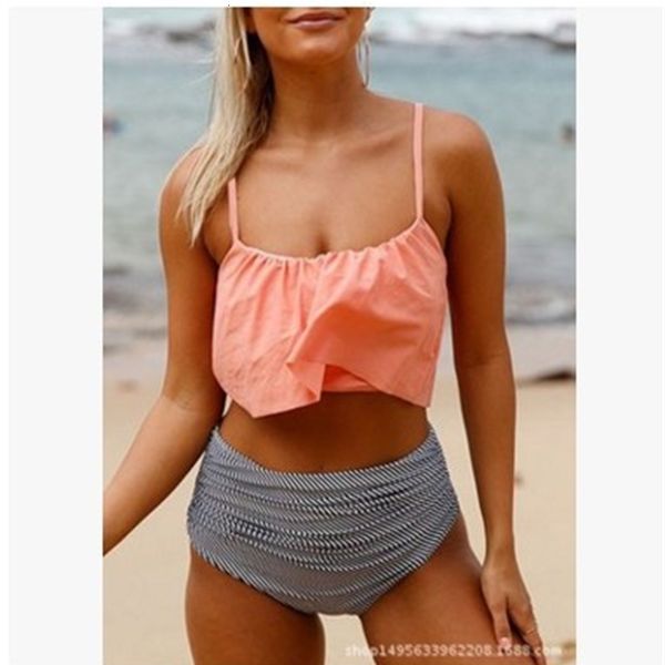 

new women's bikini split high waist swimsuit striped trunks, White;black